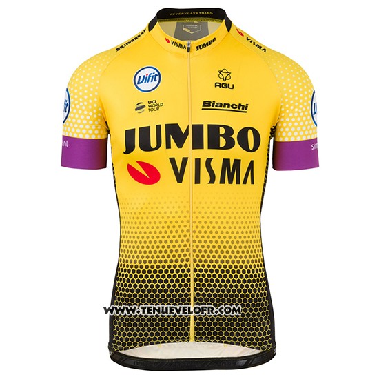 2019 Maillot Ciclismo Jumbo Visma Jaune Noir Manches Courtes et Cuissard